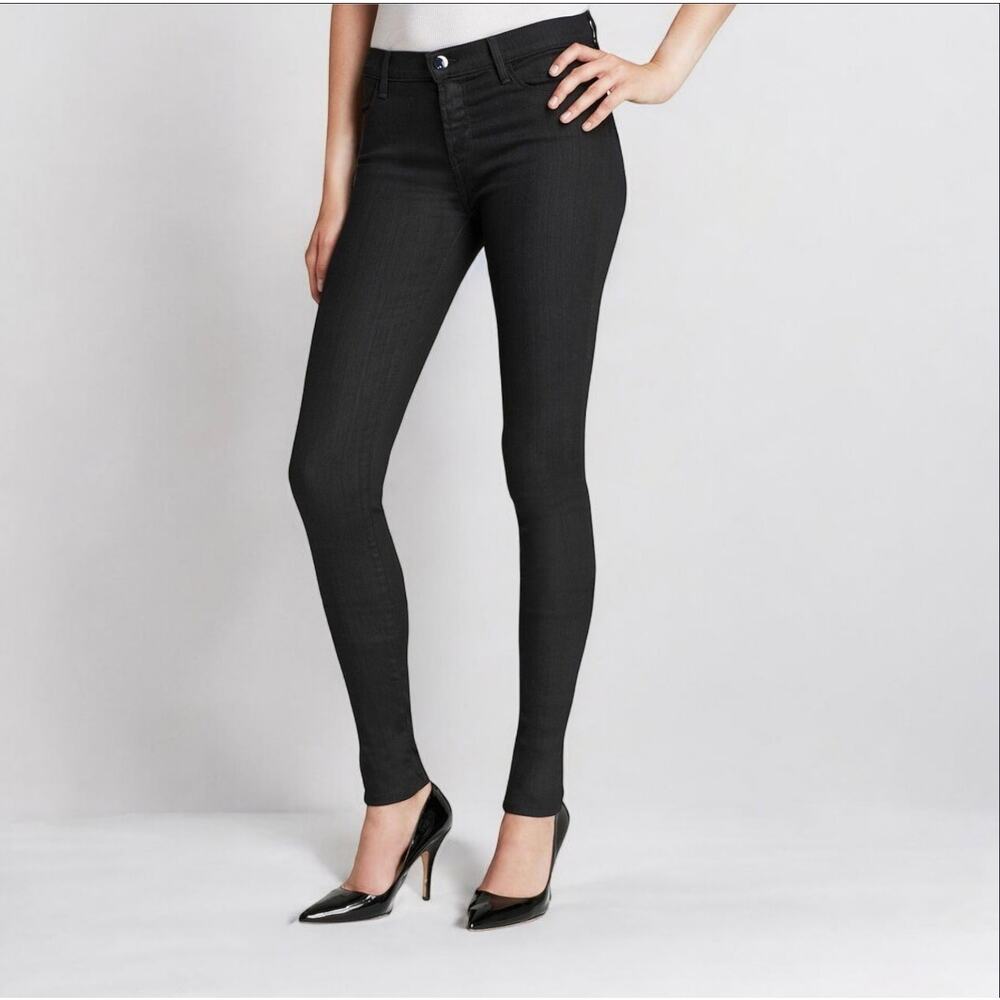 J Brand Super Skinny Coated Jeans Black Size 26 City Polished Minimalist